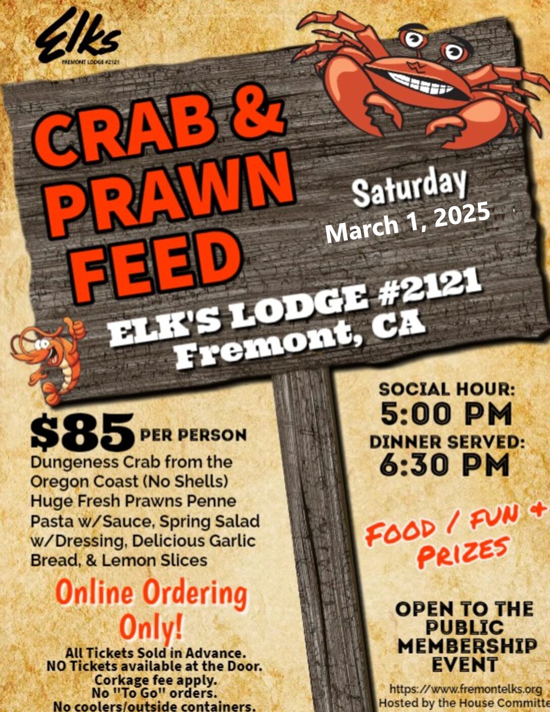 Fremont Elks Lodge Crab and Prawn Feed - 2025