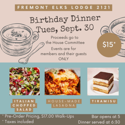 TND- Birthday Lasagna Dinner 9/30