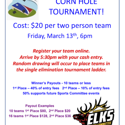 Cornhole Tournament Registration - March 13th, 2026