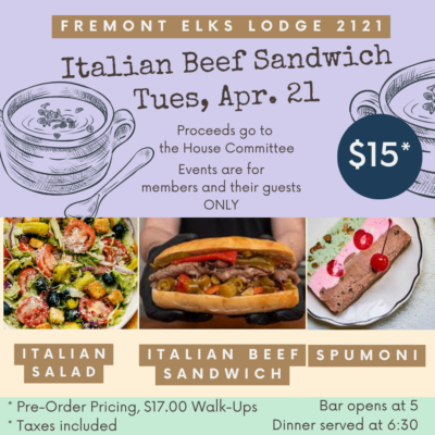 TND- 4/21 Italian Beef Sandwich Dinner