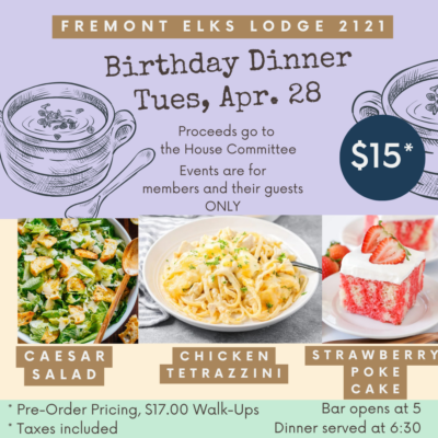 TND- 4/28 B-Day Chicken Tetrazzini Dinner