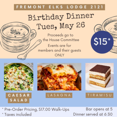 TND- 5/26 Lasagna Dinner