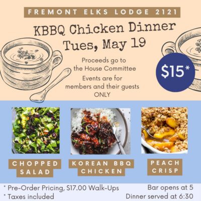 TND- 5/19 Korean BBQ Chicken Dinner