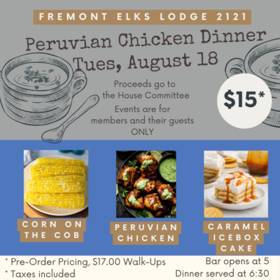 TND- 8/18/2026 Peruvian Chicken Dinner