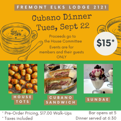 TND- 9/22/2026 Cubano Sandwich Dinner